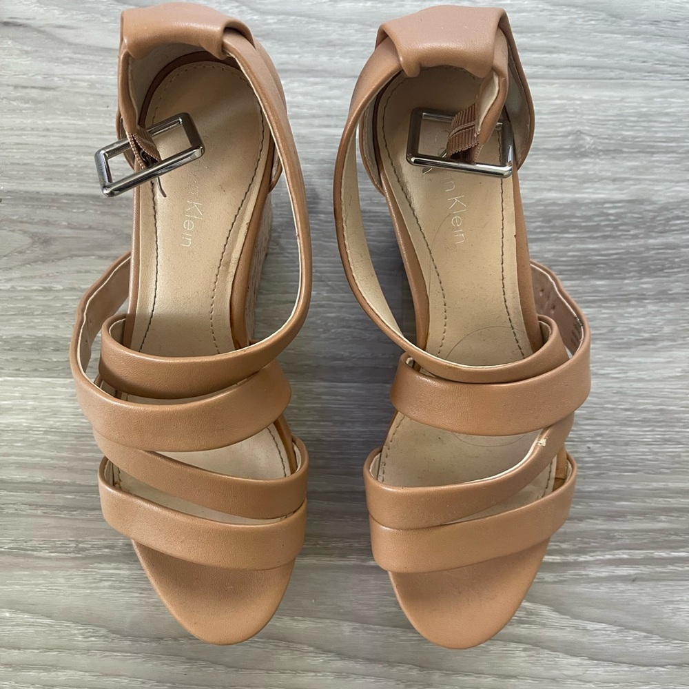 Calvin Klein Tan Block Heel Sandals